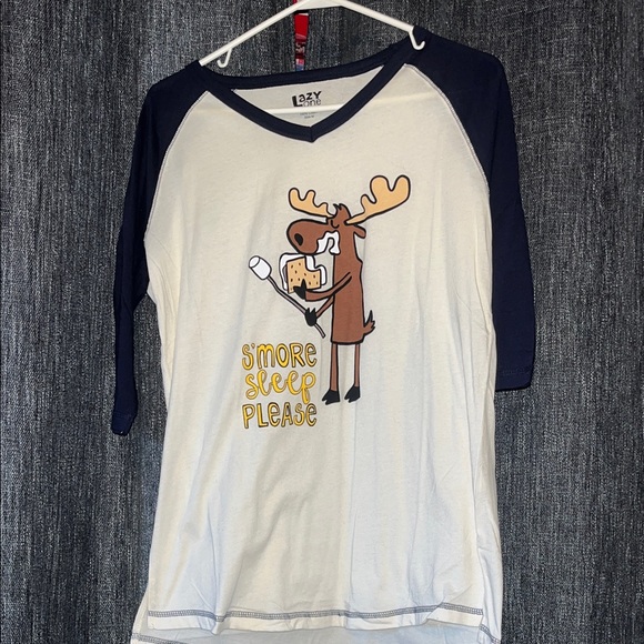 Lazy One Other - Lazy One White & Navy Raglan 'S'more Sleep Please' Moose Tee